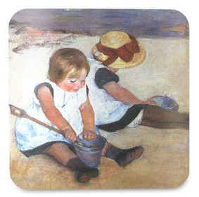 Podkładka pod kubek Dziewczynki bawiące się na plaży Mary Cassatt