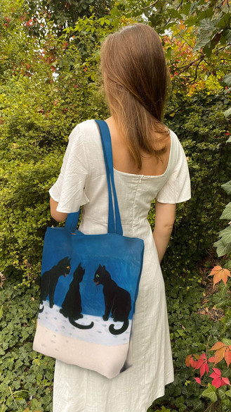 Torba na ramię shopper Czarne koty na śniegu Louis Wain