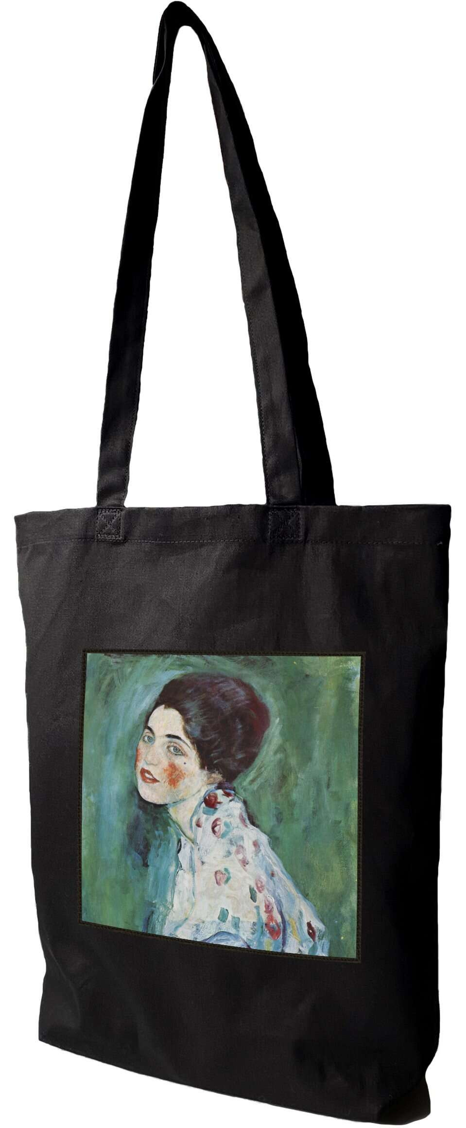 Torba z naszywką Portret kobiety Gustav Klimt, Czarna