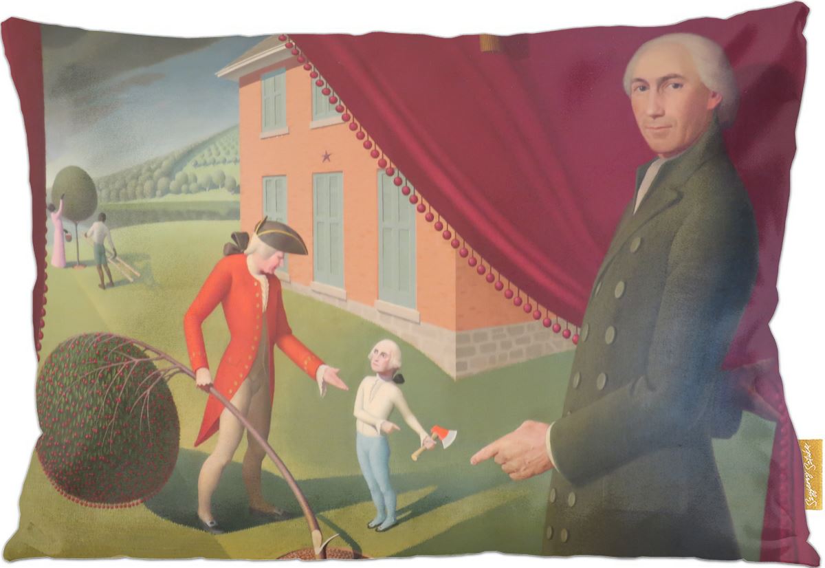 Poduszka dekoracyjna na prezent z obrazem Parson Weems' Fable Grant Wood Szyjemy Sztukę
