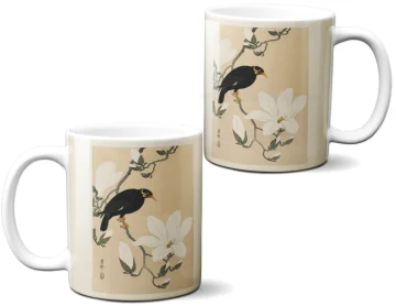 Kubek Wzgórze Myna na gałęzi magnolii Ohara Koson
