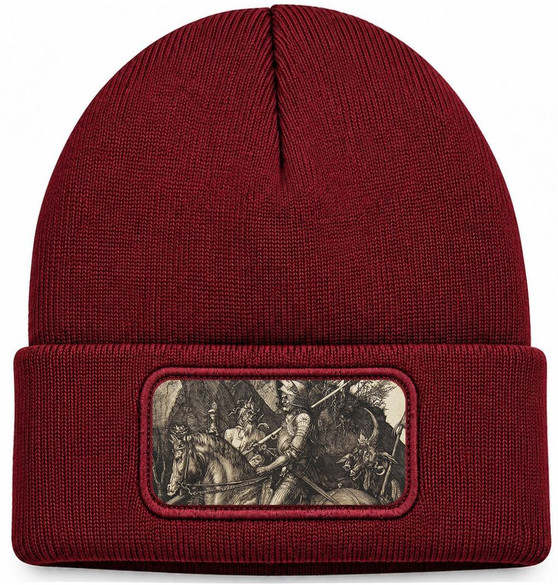 Czapka zimowa Rycerz, Śmierć i Diabeł Albrecht Dürer – bordowa