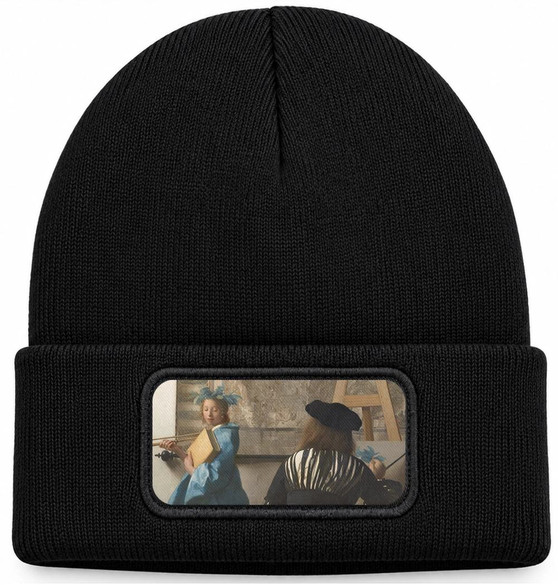 Czapka zimowa Alegoria malarstwa Jan Vermeer – czarna