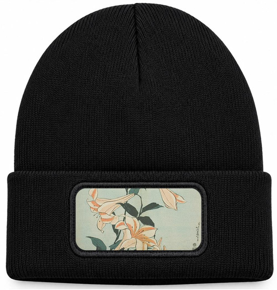 Czapka zimowa Lilie Katsushika Hokusai – czarna