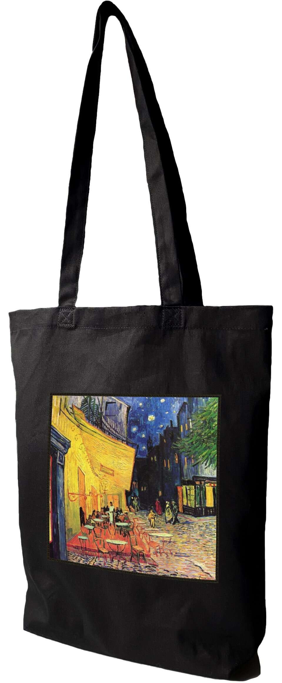 Torba z naszywką Taras kawiarni w nocy Vincent Van Gogh, Czarna