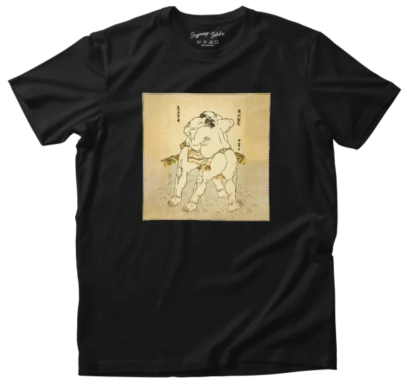 Koszulka z naszywką Zapaśnicy sumo Uzugafuchi Kandayu i Takasaki Ichijuro Katsushika Hokusai