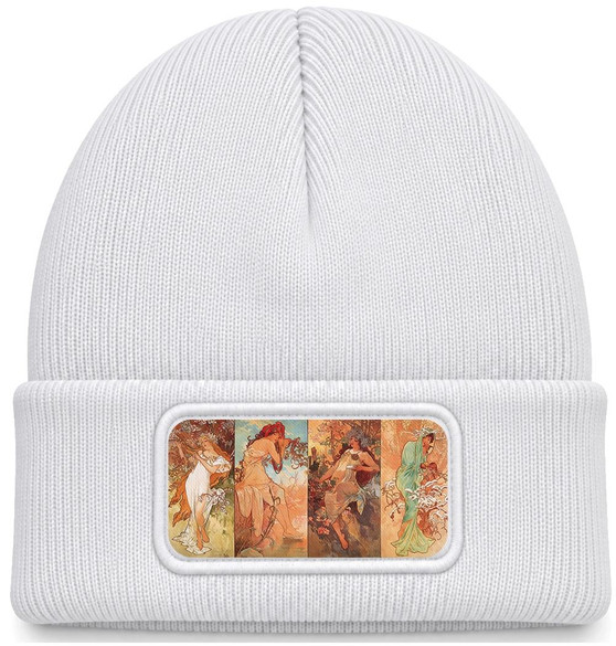 Czapka zimowa 4 pory roku Alfons Mucha – biała