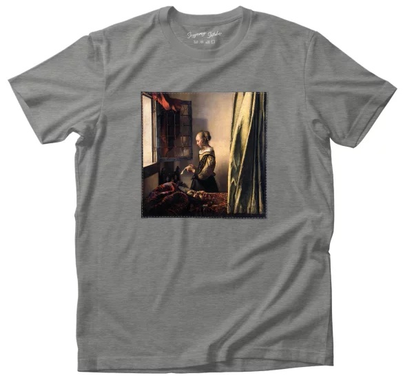 Koszulka z naszywką Dziewczyna czytająca list przy otwartym oknie Jan Vermeer