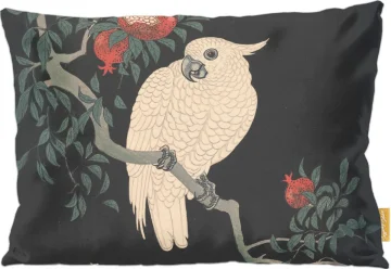 Poduszka Biała papuga i granat Ohara Koson