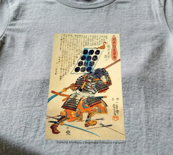 Koszulka z nadrukiem Samuraj Kiyokazu z naginatą Utagawa Kuniyoshi