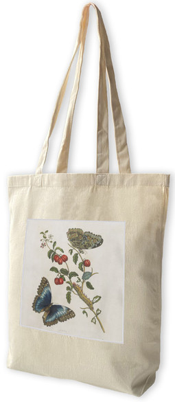 Torba z naszywką Great Blue Butterflies and Red Fruits Maria Sibylla Merian