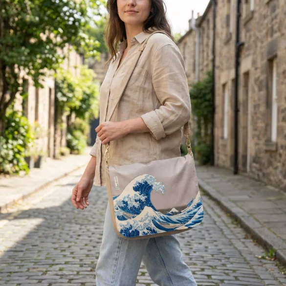 Torebka damska welurowa Wielka Fala w Kanagawie Katsushika Hokusai