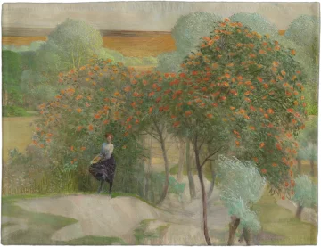 Podkładka na stół Pejzaż z jarzębiną, część prawa tryptyku _Idź nad strumienie_ Jacek Malczewski