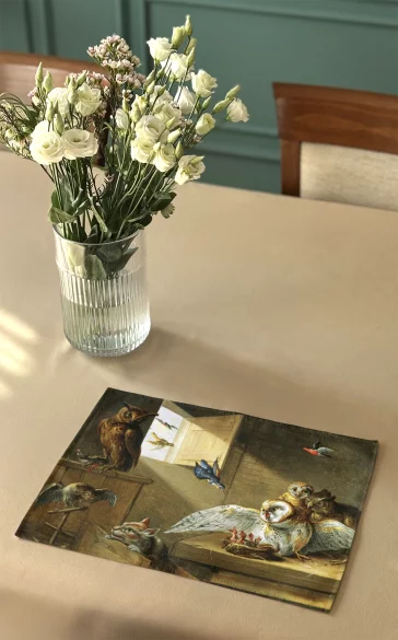 Podkładka na stół Rodzina sów, innych ptaków i kota Jan van Kessel (starszy) 