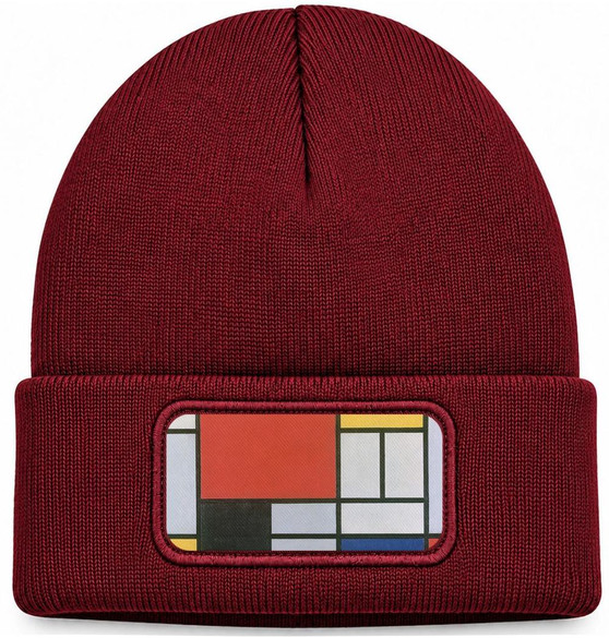Czapka zimowa Kompozycja w czerwieni, żółci, błękicie i czerni Piet Mondrian – bordowa