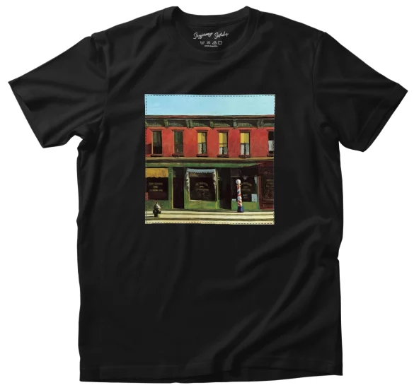 Koszulka z naszywką Wczesny niedzielny poranek Edward Hopper