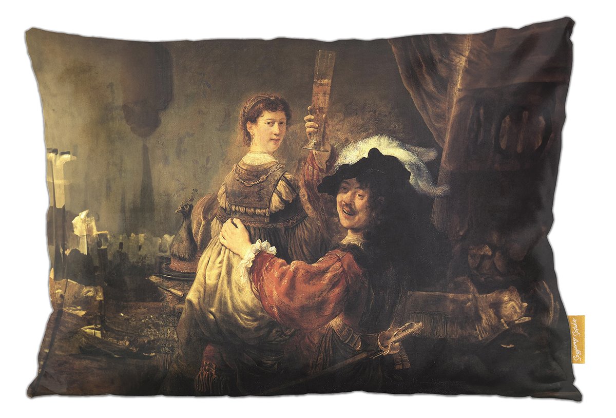 Poduszka dekoracyjna na prezent z obrazem Autoportret z Saskią Rembrandt Szyjemy Sztukę