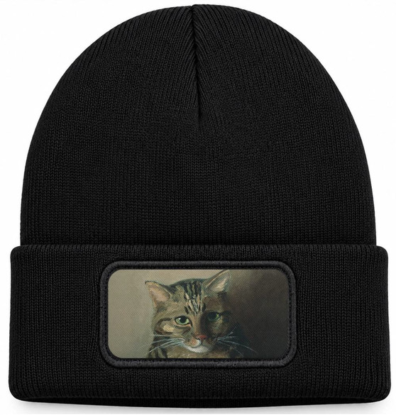 Czapka zimowa Studium głowy kota tabby Louis Wain – czarna