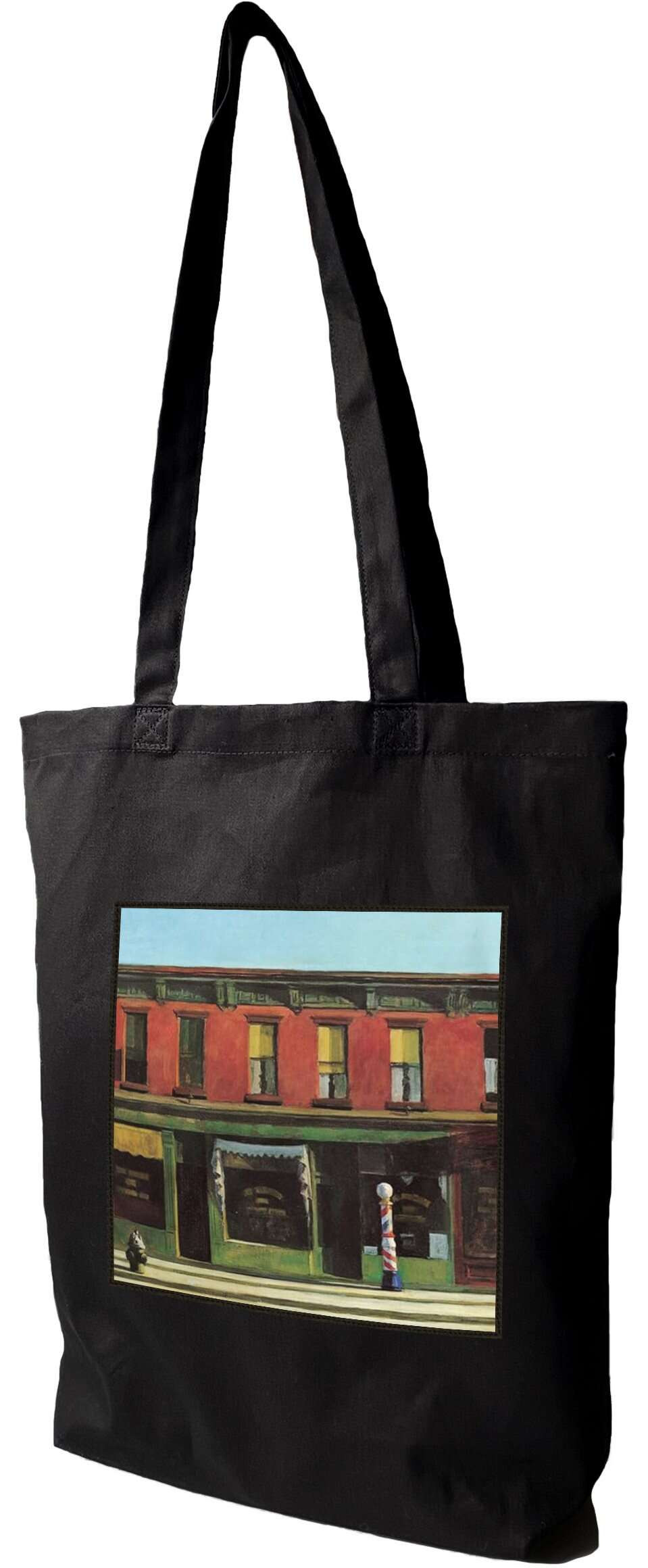 Torba z naszywką Wczesny niedzielny poranek Edward Hopper, Czarna