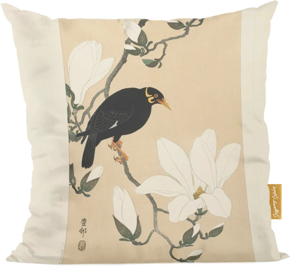 Poduszka Wzgórze Myna na gałęzi magnolii Ohara Koson