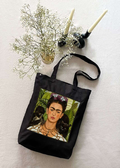 Torba z naszywką Autoportret z cierniowym naszyjnikiem i kolibrem Frida Kahlo