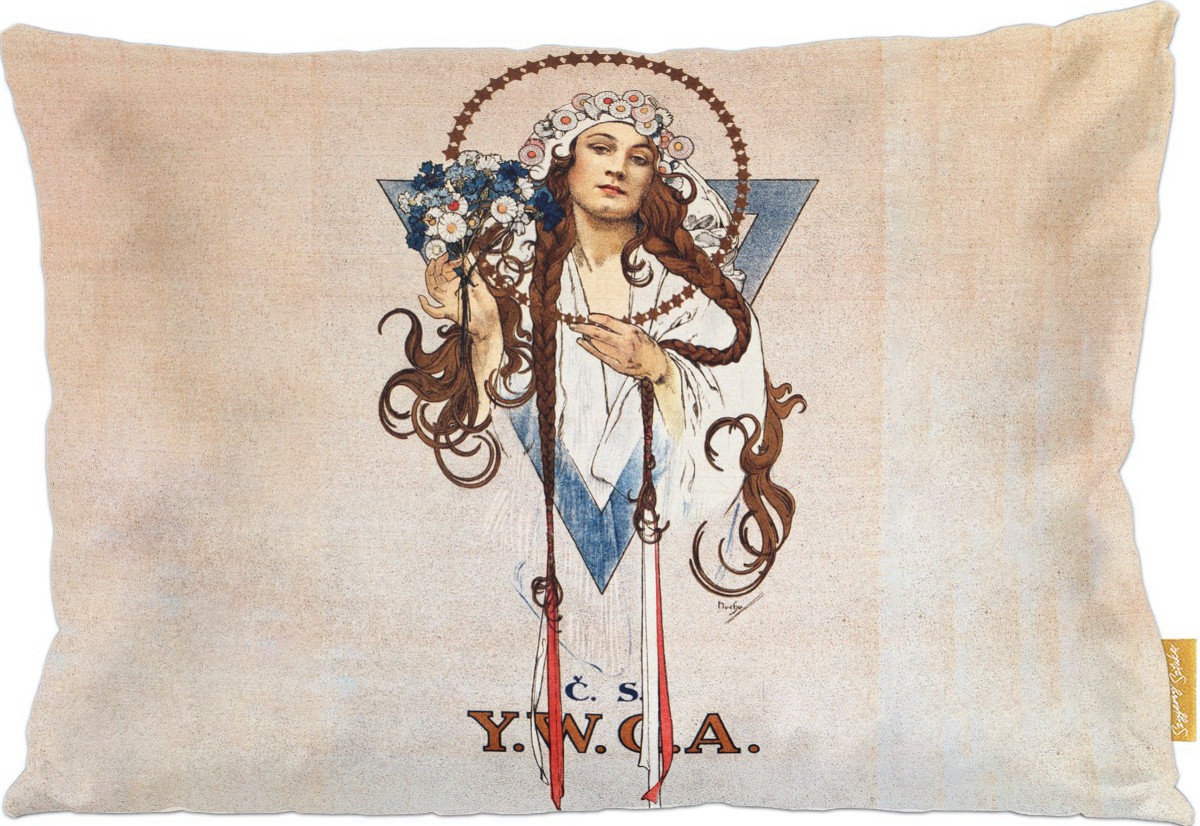 Poduszka dekoracyjna na prezent z obrazem Plakat C.S./ Y.W.C.A Alfons Mucha Szyjemy Sztukę