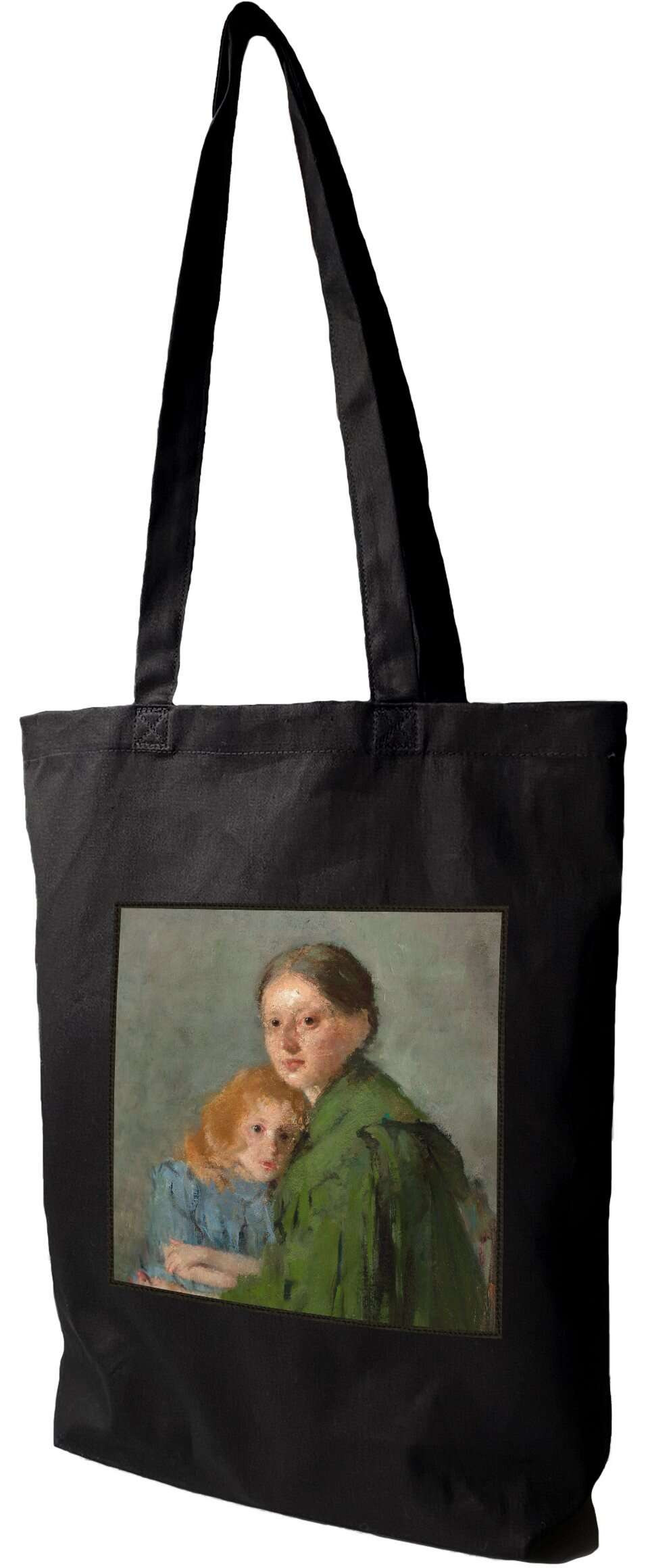 Torba z naszywką Portret kobiety z małą dziewczynką (Matka z dzieckiem) Olga Boznańska, Czarna