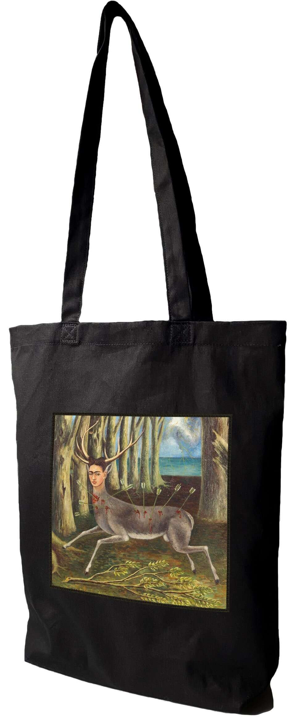 Torba z naszywką Zraniony Jeleń Frida Kahlo, Czarna