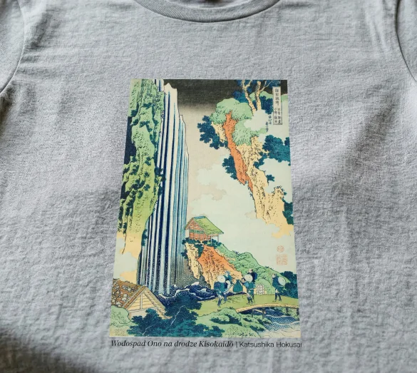 Koszulka z nadrukiem Wodospad Ono na drodze Kisokaidō Katsushika Hokusai