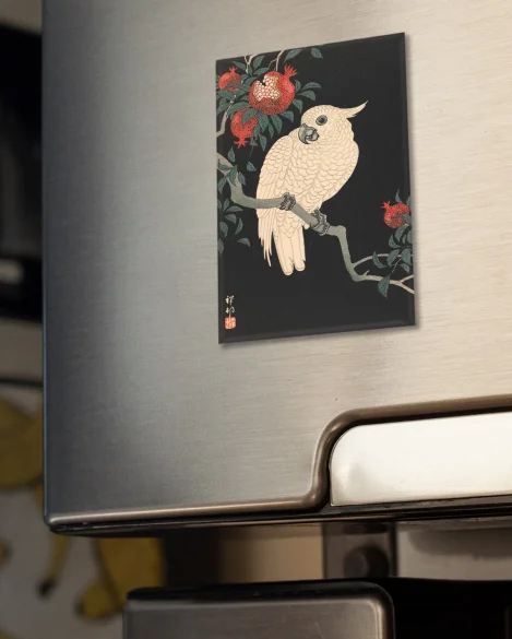 Magnes Biała papuga i granat Ohara Koson