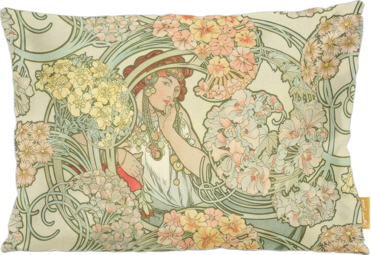 Poduszka dekoracyjna na prezent z obrazem Langage des fleurs (Język kwiatów) Alfons Mucha Szyjemy Sztukę
