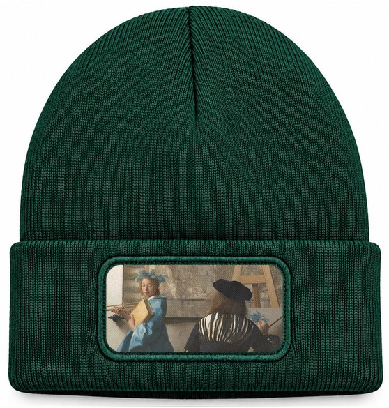 Czapka zimowa Alegoria malarstwa Jan Vermeer – zielona