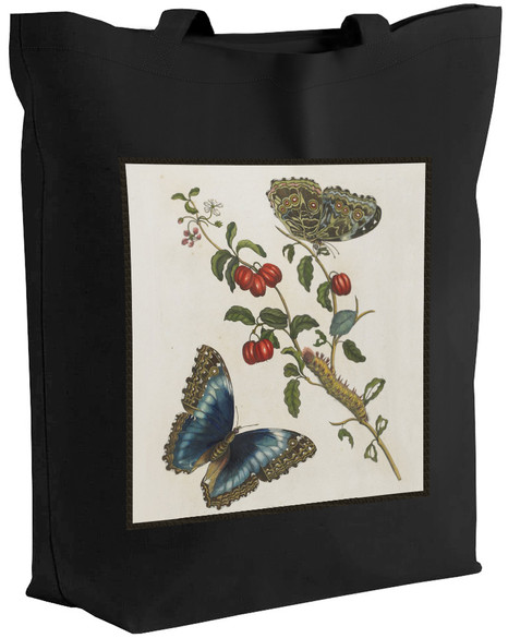 Torba z naszywką Great Blue Butterflies and Red Fruits Maria Sibylla Merian