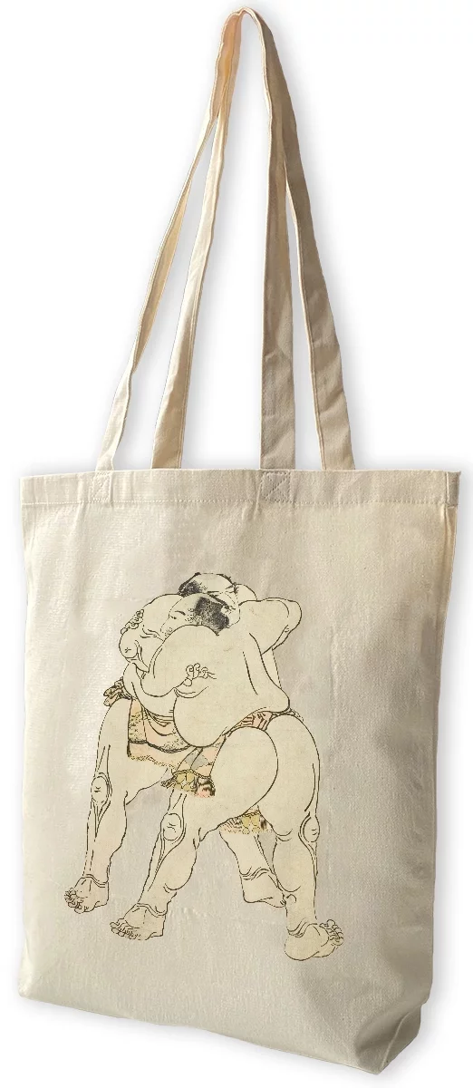 Torba bawełniana Zapaśnicy sumo Uzugafuchi Kandayu i Takasaki Ichijuro Katsushika Hokusai, Biała