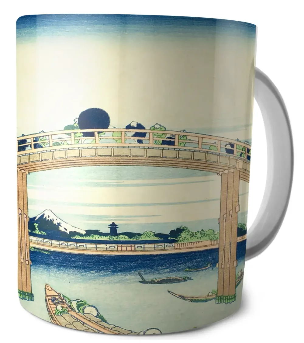 Kubek Pod mostem Mannen w Fukagawa Katsushika Hokusai