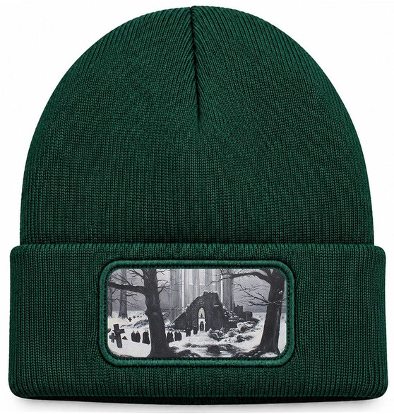 Czapka zimowa Cmentarz w śniegu Caspar David Friedrich – zielona