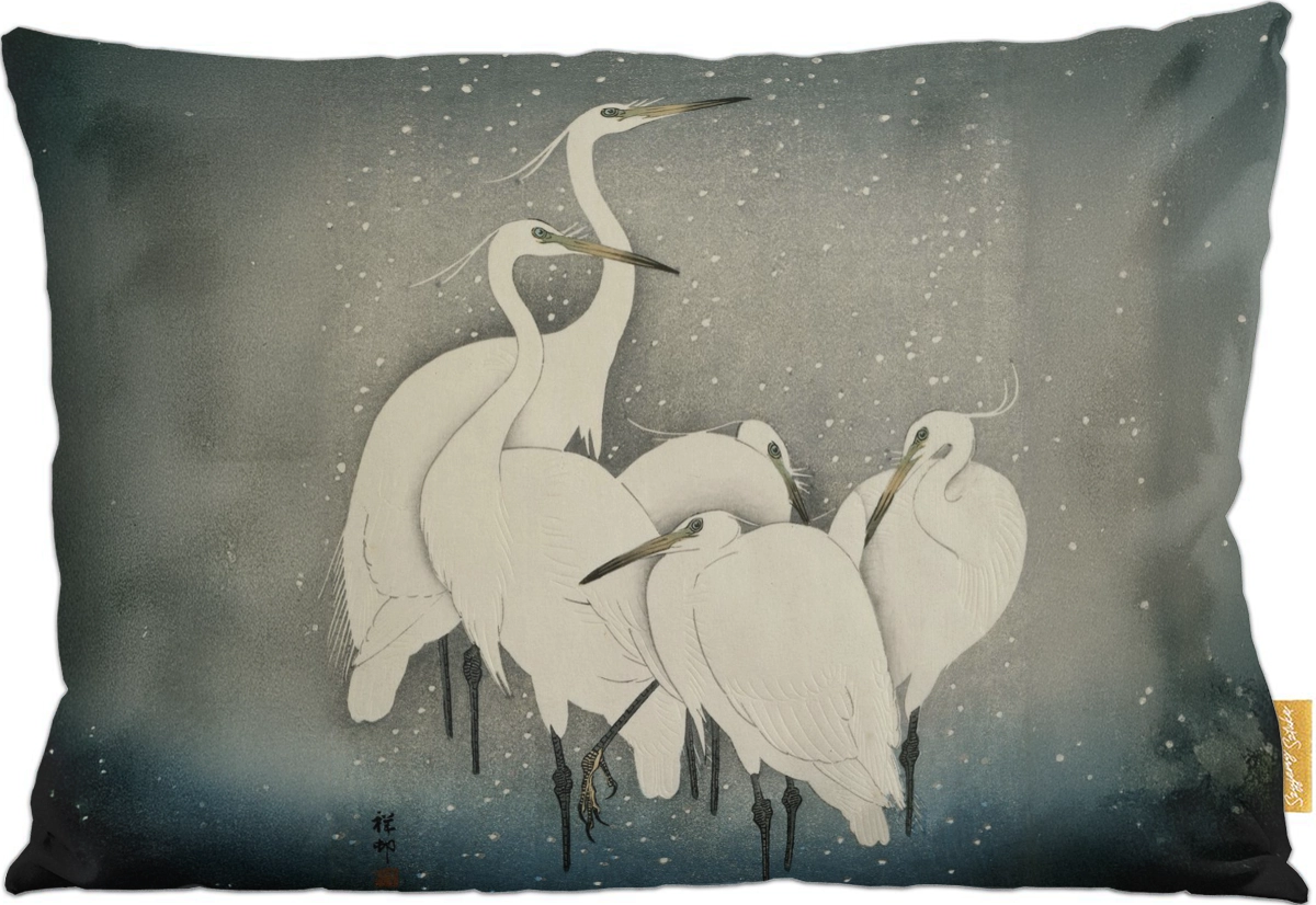 Poduszka dekoracyjna na prezent z obrazem Grupa czapli Ohara Koson Szyjemy Sztukę