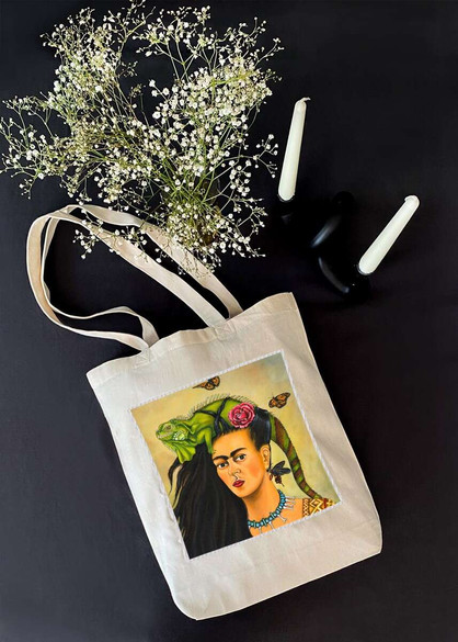 Torba z naszywką Frida z legwanem – portret inspirowany Fridą Kahlo