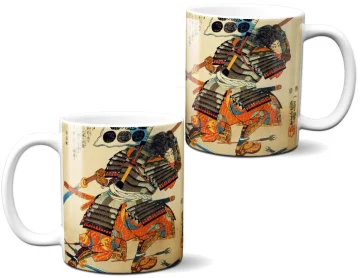 Kubek Samuraj Kiyokazu z naginatą Utagawa Kuniyoshi