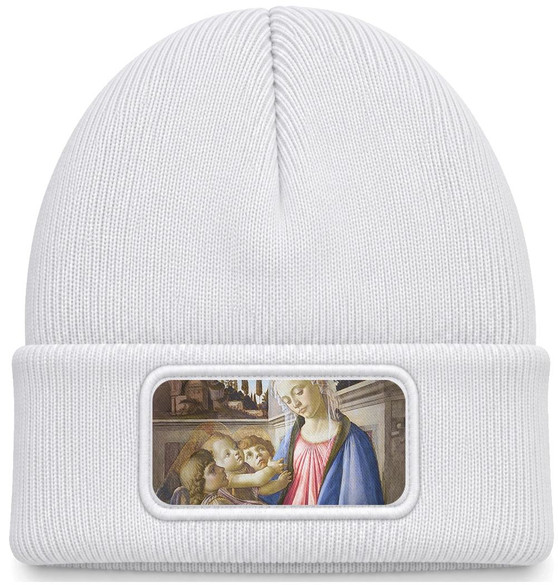 Czapka zimowa Madonna, dziecko i 2 anioły Sandro Botticelli – biała