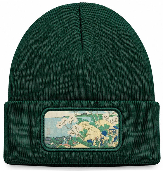 Czapka zimowa Wzgórze Goten w Shinagawa nad Tokaido Katsushika Hokusai – zielona