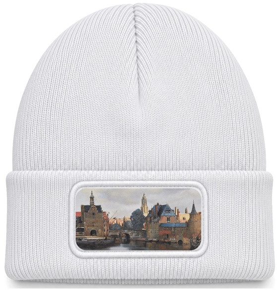 Czapka zimowa Widok Delft Jan Vermeer – biała