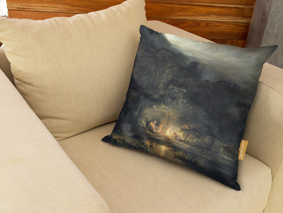 Poduszka Krajobraz z odpoczynkiem podczas Ucieczki do Egiptu Rembrandt