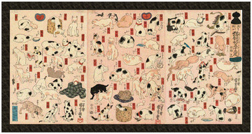 Naszywka 55 kotów reprezentujących pięćdziesiąt trzy stacje Tokaido Utagawa Kuniyoshi