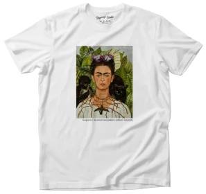 Koszulka z nadrukiem Autoportret z cierniowym naszyjnikiem i kolibrem Frida Kahlo
