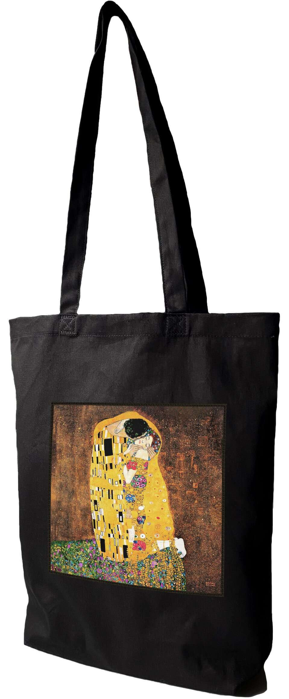 Torba z naszywką Pocałunek Gustav Klimt, Czarna