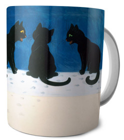 Kubek Czarne koty na śniegu Louis Wain