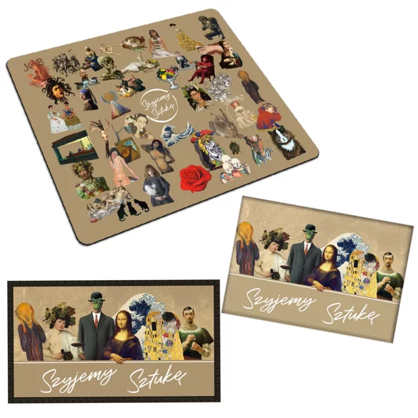 Zestaw prezentowy Szyjemy Sztukę podkładka + magnes + naszywka