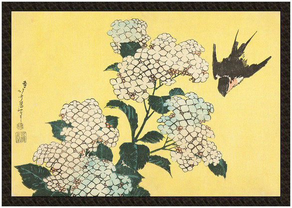 Naszywka Hortensja i Jaskółka Katsushika Hokusai