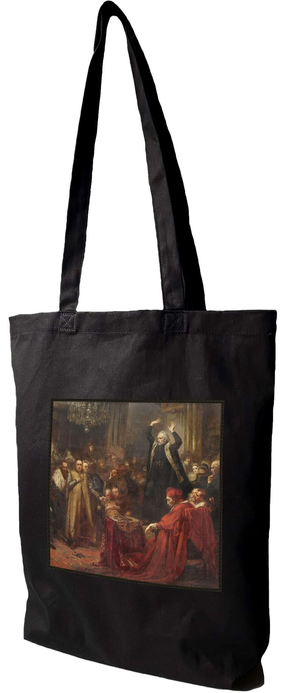 Torba z naszywką Kazanie Skargi Jan Matejko, Czarna